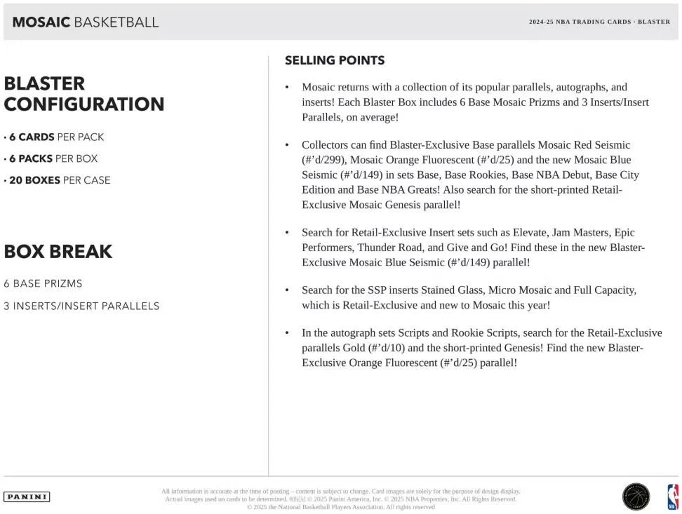 Panini 2024/2025 NBA Mosaic Basketball Blaster Box