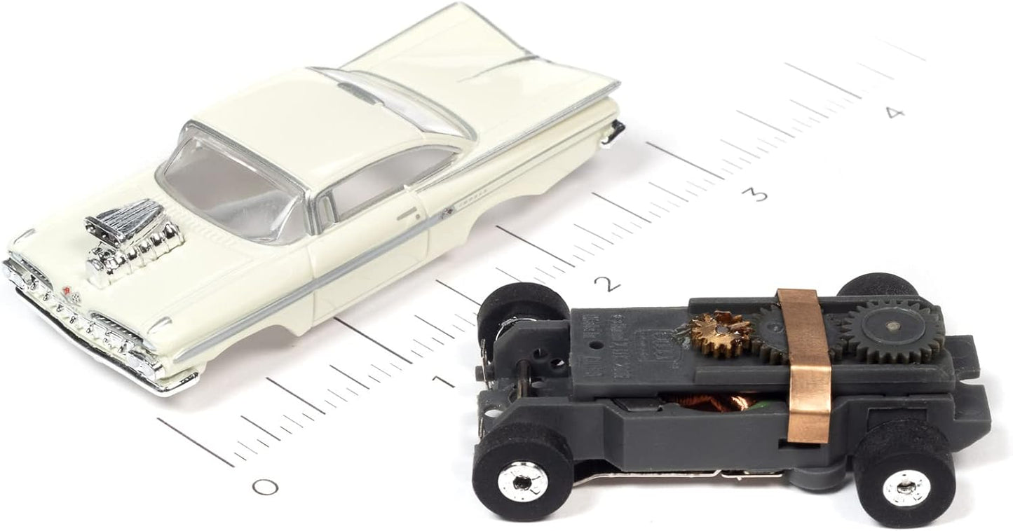 Auto World Thunderjet 1959 Chevrolet Impala Street Rod w/Blower (White) HO Scale Slot Car