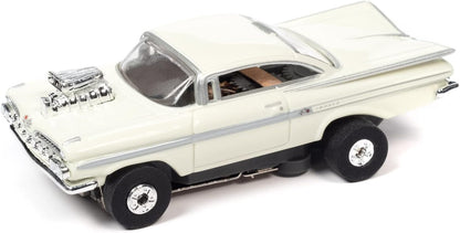 Auto World Thunderjet 1959 Chevrolet Impala Street Rod w/Blower (White) HO Scale Slot Car