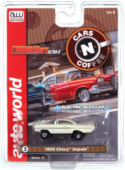 Auto World Thunderjet 1959 Chevrolet Impala Street Rod w/Blower (White) HO Scale Slot Car