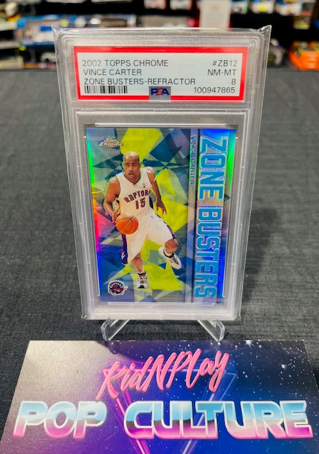 2002 TOPPS CHROME - VINCE CARTER - ZONE BUSTERS REFRACTOR - PSA NM 8